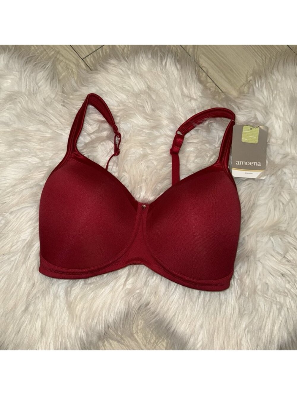 Amoena 41587 Lara Satin SB Wire Free Soft Cup Mastectomy Bra 32D Red New Nwt